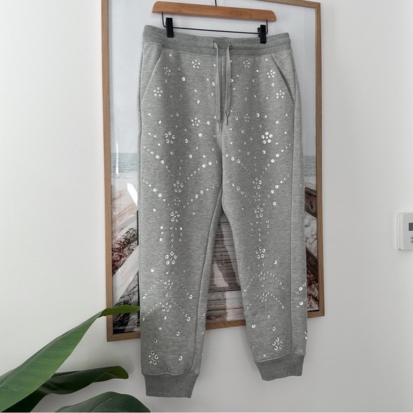 CYNTHIA ROWLEY Rhinestone Embellished Grey Sweatpants - Picture 5 of 15